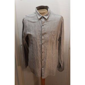 Marc Anthony Men's Linen Blend Dress Shirt 17.5/38 Grey Long Sleeve Slim Fit GUC